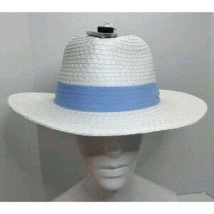 White Sun Hat W/Blue Sash & Bag Clip